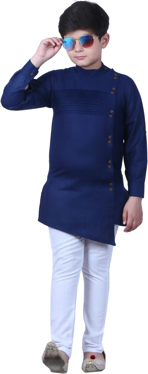 Dark_Blue_Cotton_Blend_Self_Design_Full_Sleeve_Mandarin_Collar_Kurta_And_Pyjama_Set_For_Boys