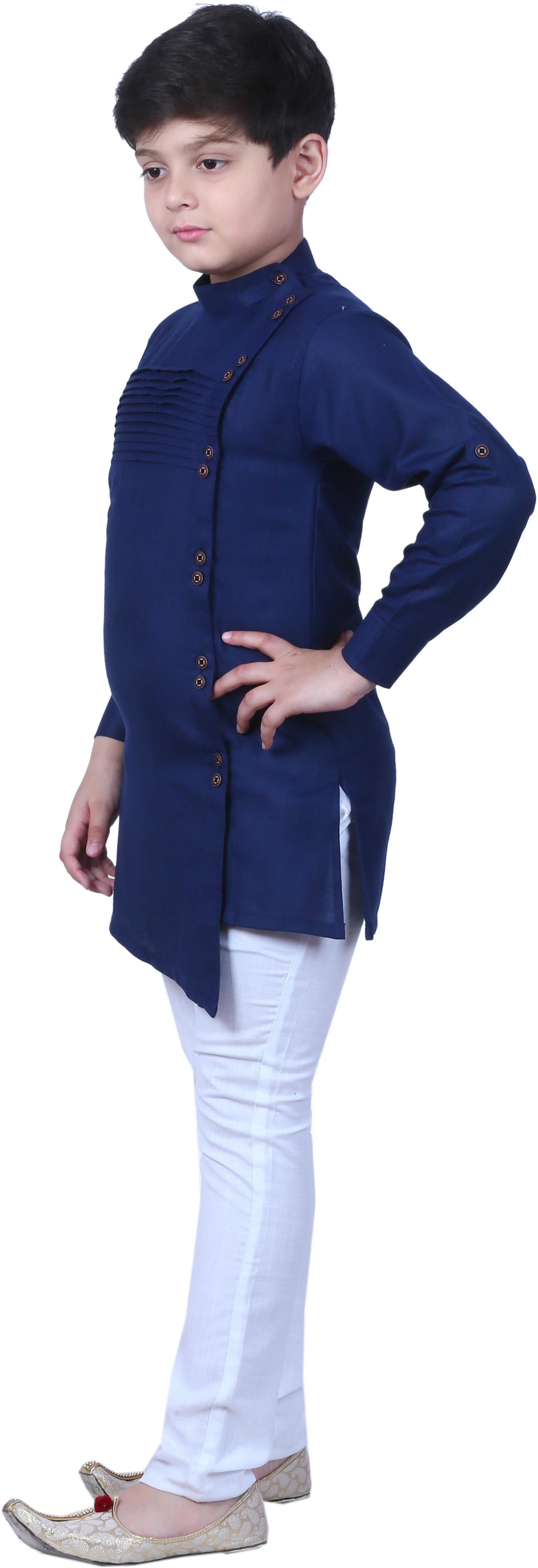 Dark_Blue_Cotton_Blend_Self_Design_Full_Sleeve_Mandarin_Collar_Kurta_And_Pyjama_Set_For_Boys