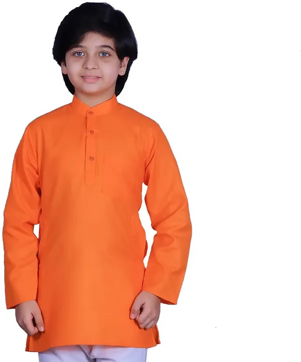 Orange_Cotton_Blend_Straight_Solid_Full_Sleeve_Regular_Kurta_For_Boys