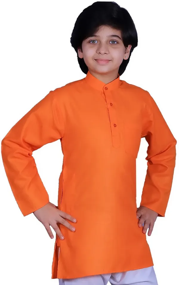 Orange_Cotton_Blend_Straight_Solid_Full_Sleeve_Regular_Kurta_For_Boys
