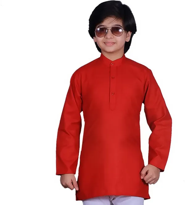 Red_Cotton_Blend_Straight_Solid_Full_Sleeve_Regular_Kurta_For_Boys
