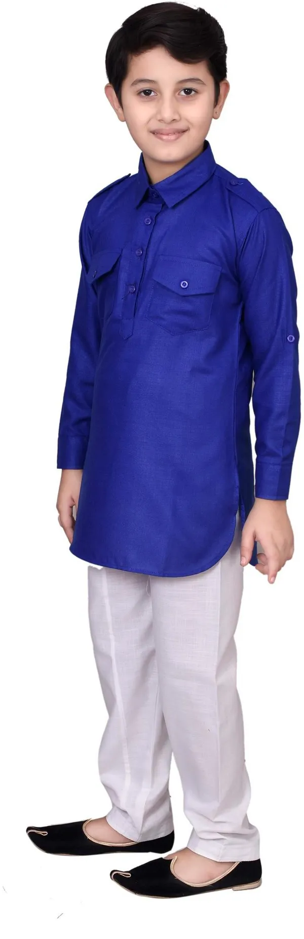 Blue_Cotton_Blend_Solid_Full_Sleeve_Collared_Neck_Kurta_And_Pyjama_Set_For_Boys