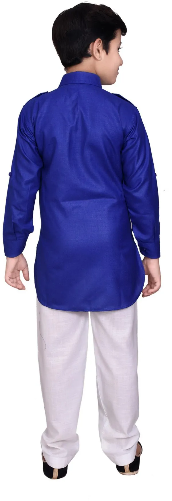 Blue_Cotton_Blend_Solid_Full_Sleeve_Collared_Neck_Kurta_And_Pyjama_Set_For_Boys