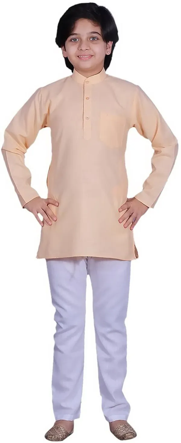 Beige_Cotton_Blend_Solid_Full_Sleeve_Mandarin_Collar_Kurta_And_Pyjama_Set_For_Baby_Boys