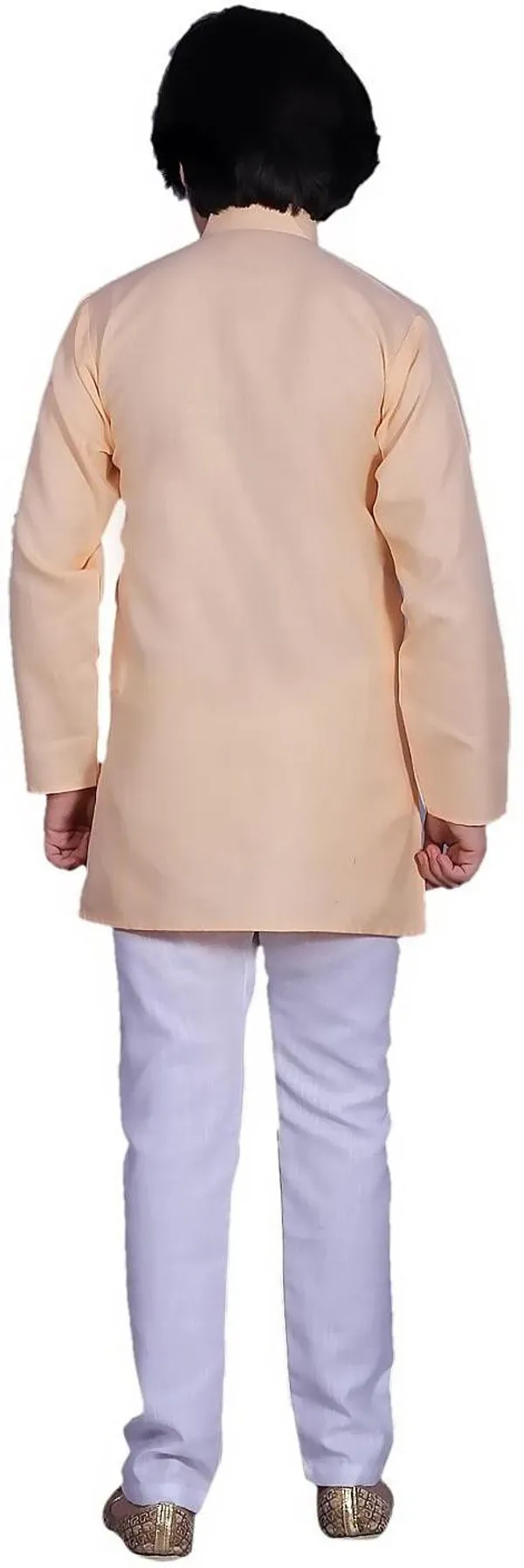 Beige_Cotton_Blend_Solid_Full_Sleeve_Mandarin_Collar_Kurta_And_Pyjama_Set_For_Baby_Boys