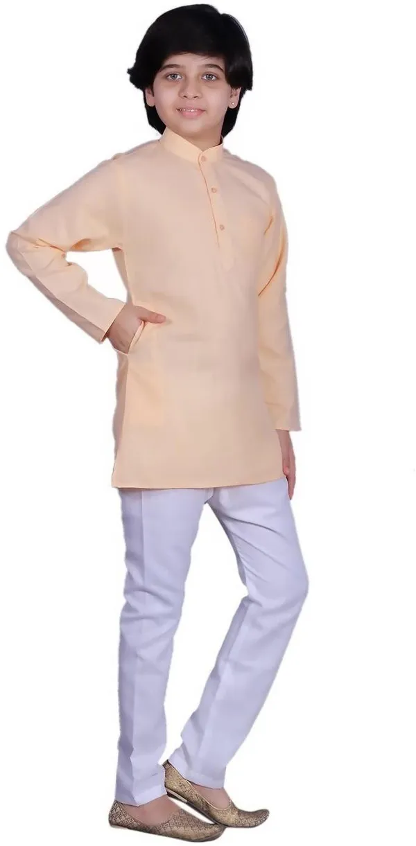 Beige_Cotton_Blend_Solid_Full_Sleeve_Mandarin_Collar_Kurta_And_Pyjama_Set_For_Baby_Boys
