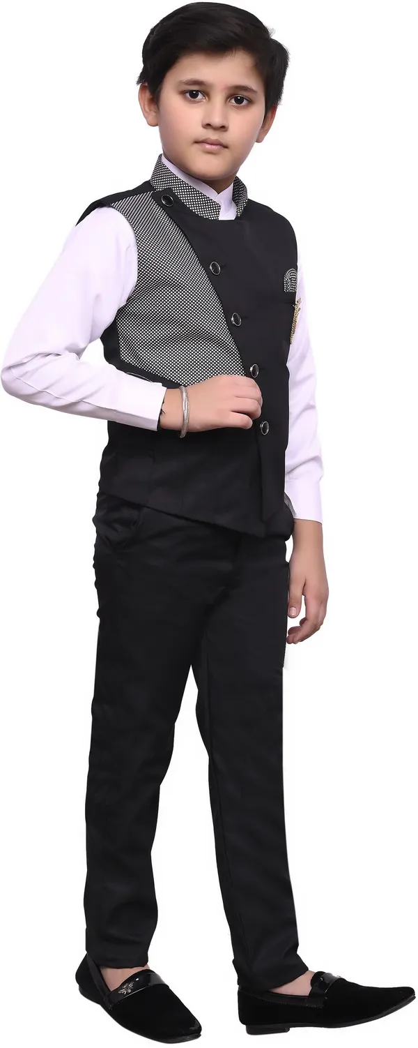 Black_Polyester_Self_Design_Full_Sleeve_Mandarin_Collar_Shirt,_Waistcoat_And_Pant_Set_For_Baby_Boys