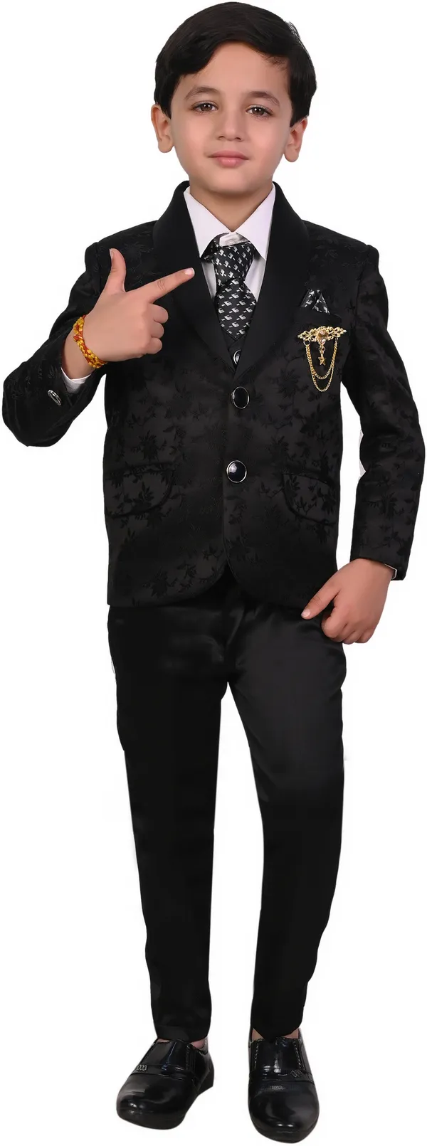 Black_Satin_Designer_Printed_Jackyard_Printed_5_Piece_Coat_Pant_Set_For_Kids_Boys