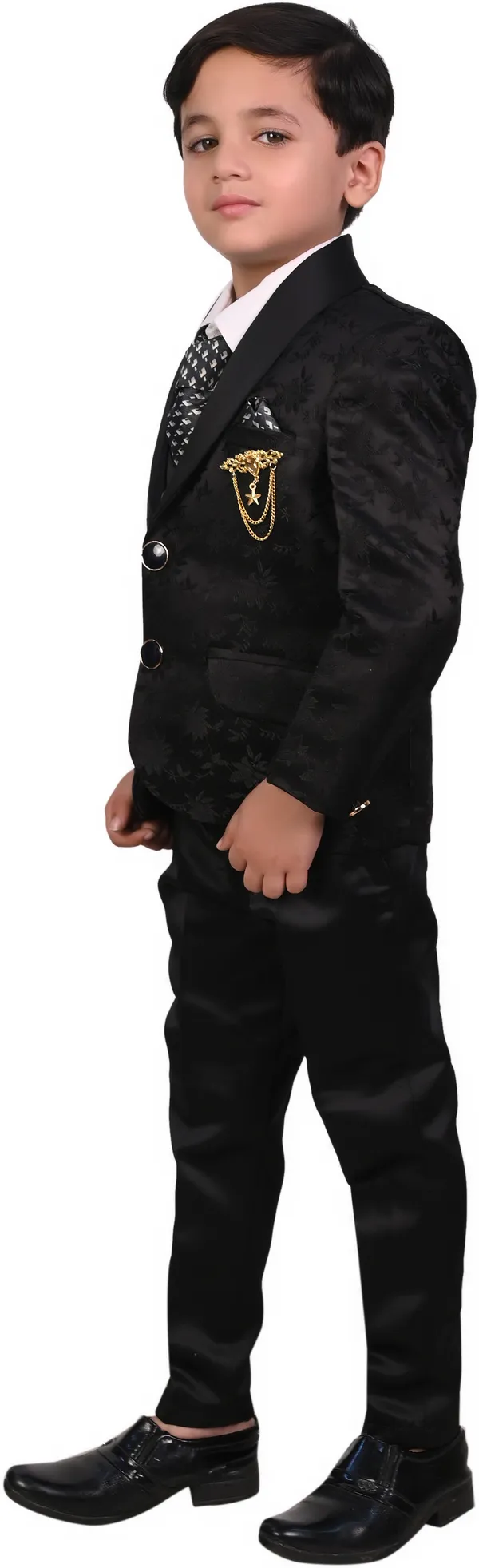 Black_Satin_Designer_Printed_Jackyard_Printed_5_Piece_Coat_Pant_Set_For_Kids_Boys