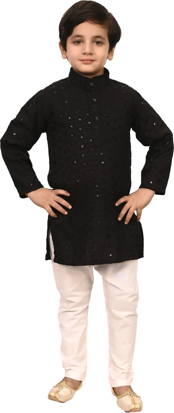Black_Cotton_Blend_Embroidered_Festive_&_Party_Kurta_And_Pyjama_Set_For_Kids_Boys