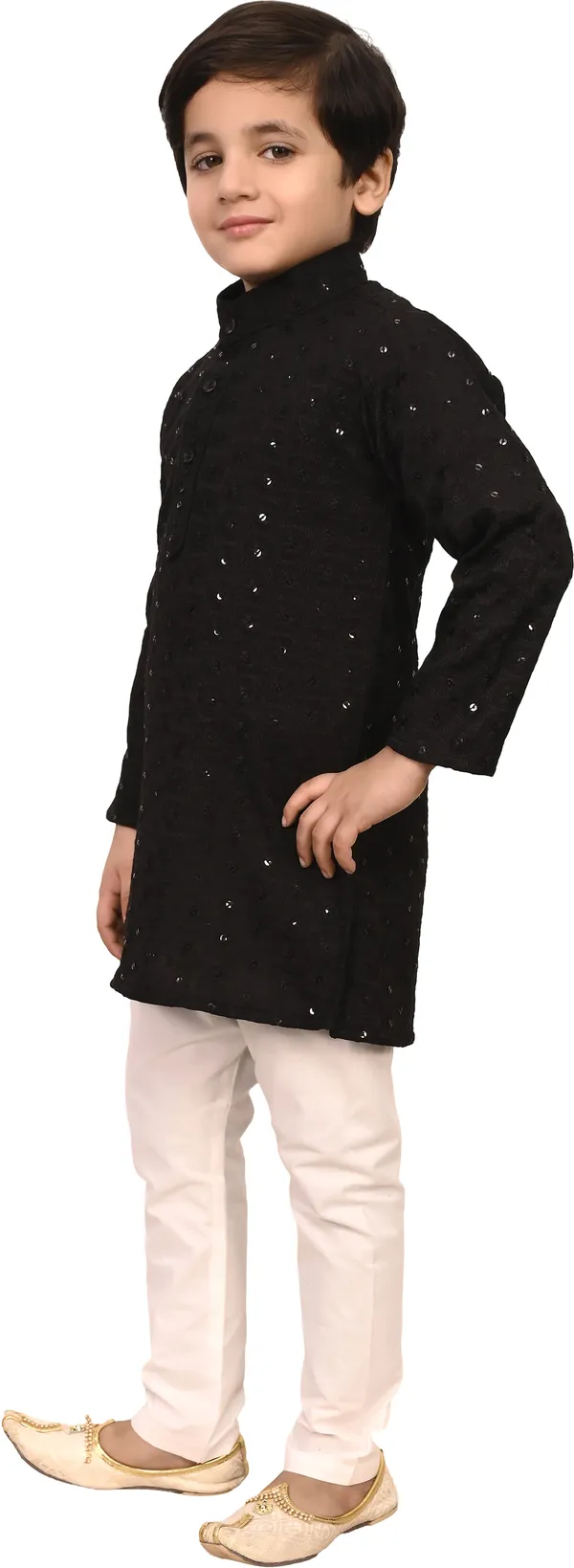 Black_Cotton_Blend_Embroidered_Festive_&_Party_Kurta_And_Pyjama_Set_For_Kids_Boys