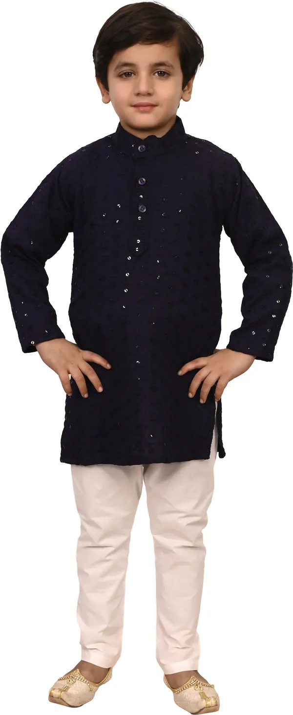 Navy_Cotton_Blend_Embroidered_Festive_&_Party_Kurta_And_Pyjama_Set_For_Kids_Boys