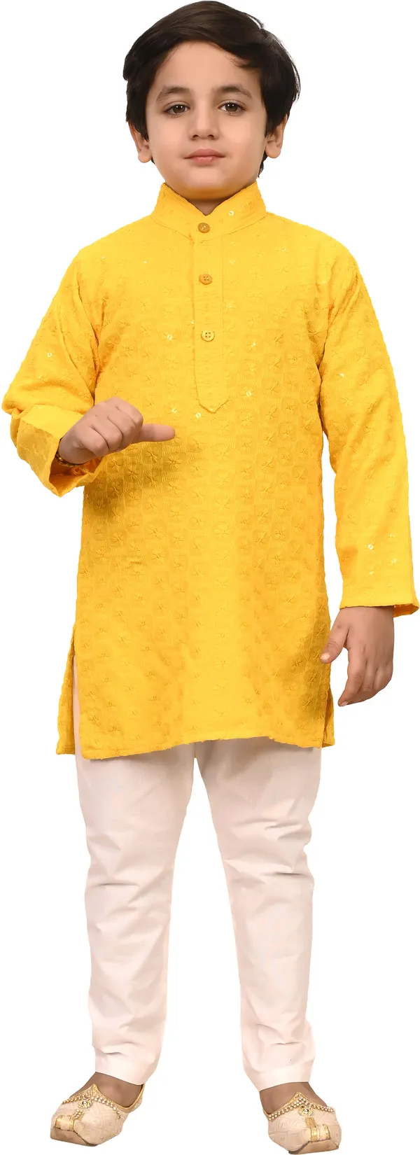 Yellow_Cotton_Blend_Embroidered_Festive_&_Party_Kurta_And_Pyjama_Set_For_Kids_Boys
