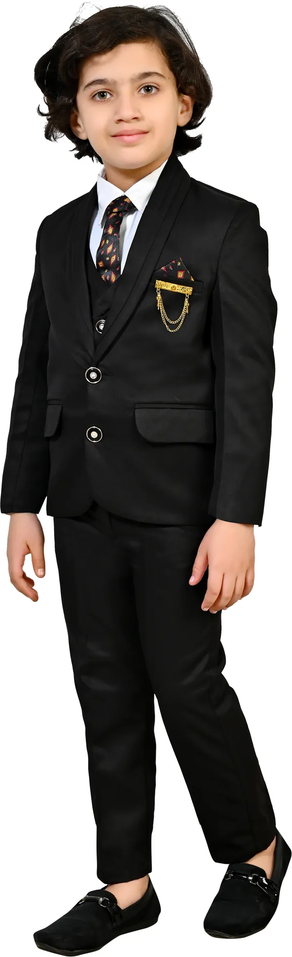 Black_Polyester_Solid_Regular_Fit_5_Piece_Kids_Suit_-_Coat,Pant,Shirt,Tie_And_Waistcoat_For_Boys