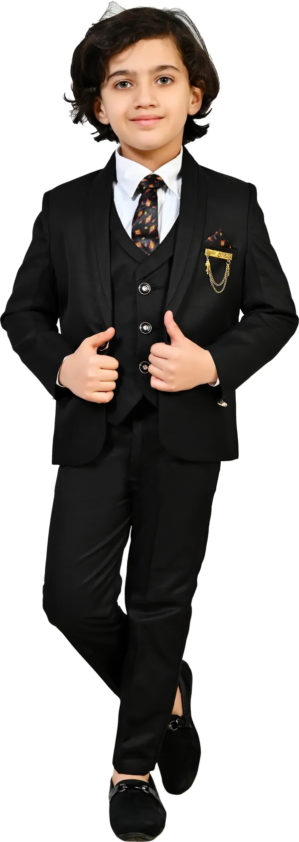 Black_Polyester_Solid_Regular_Fit_5_Piece_Kids_Suit_-_Coat,Pant,Shirt,Tie_And_Waistcoat_For_Boys