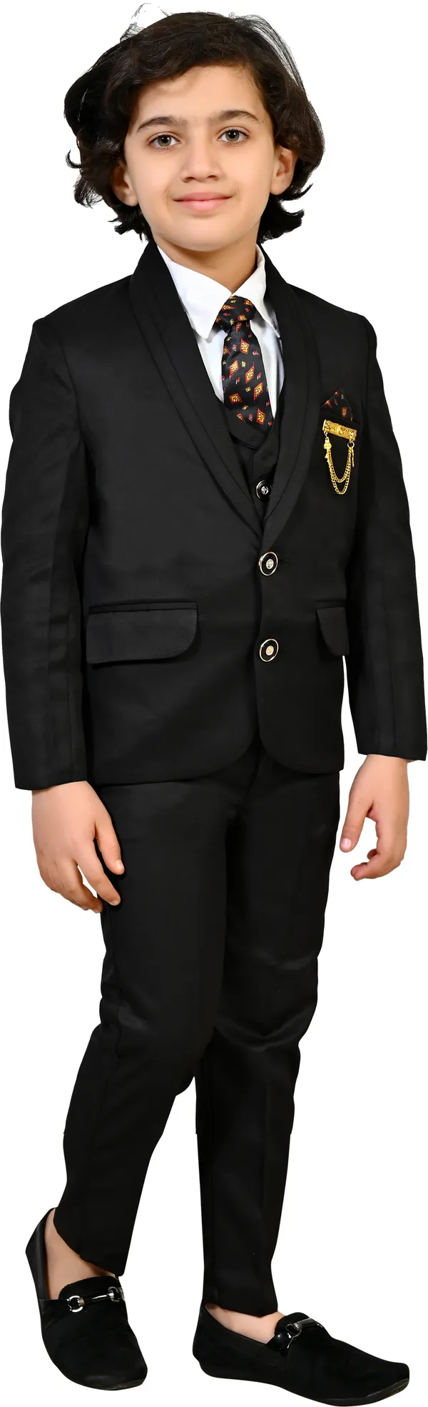 Black_Polyester_Solid_Regular_Fit_5_Piece_Kids_Suit_-_Coat,Pant,Shirt,Tie_And_Waistcoat_For_Boys
