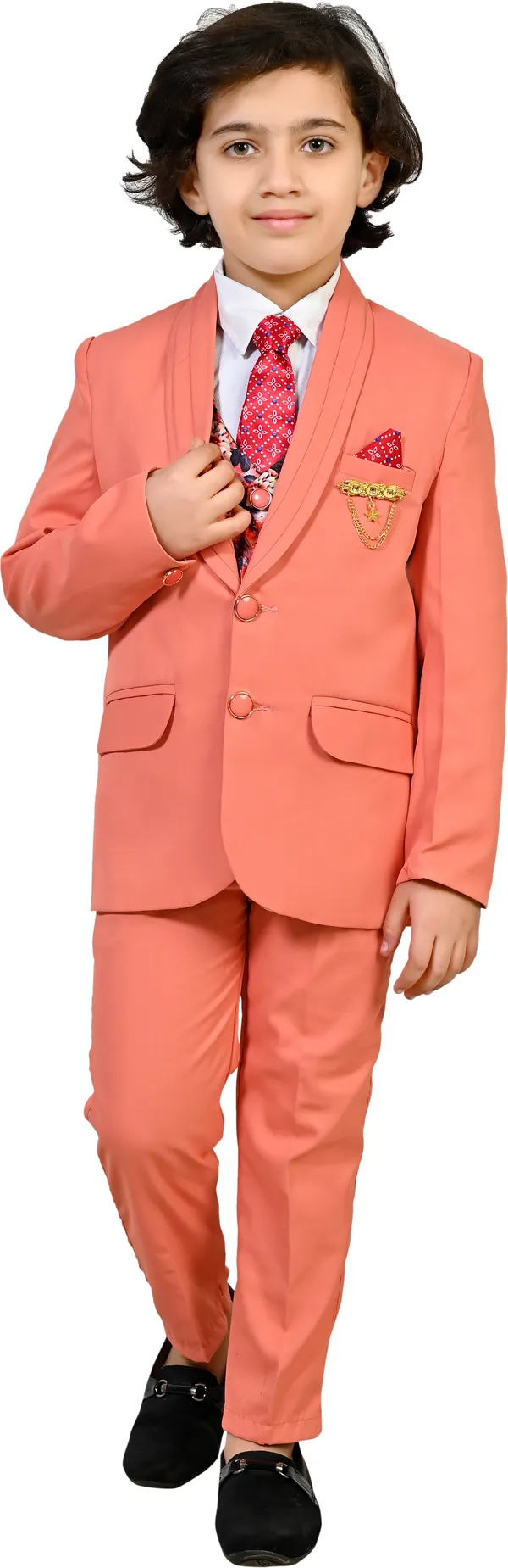 Orange_Polyester_Solid_Regular_Fit_5_Piece_Kids_Suit_-_Coat,Pant,Shirt,Tie_And_Waistcoat_For_Boys
