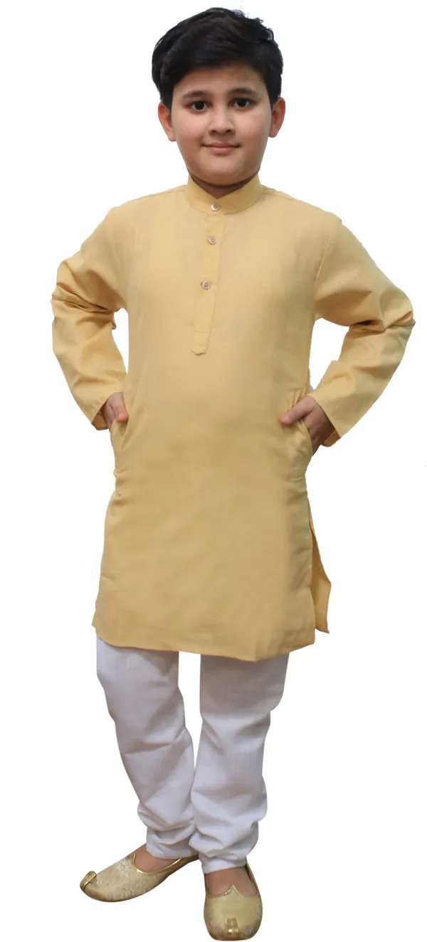Beige_Cotton_Blend_Solid_Full_Sleeve_Mandarin_Collar_Kurta_And_Pyjama_Set_For_Baby_Boys