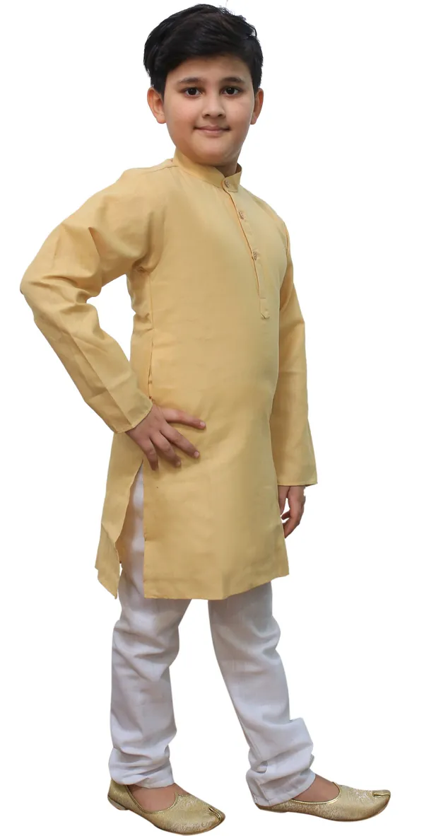 Beige_Cotton_Blend_Solid_Full_Sleeve_Mandarin_Collar_Kurta_And_Pyjama_Set_For_Baby_Boys