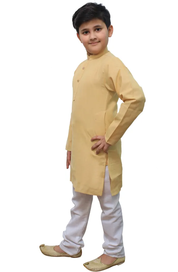 Beige_Cotton_Blend_Solid_Full_Sleeve_Mandarin_Collar_Kurta_And_Pyjama_Set_For_Baby_Boys