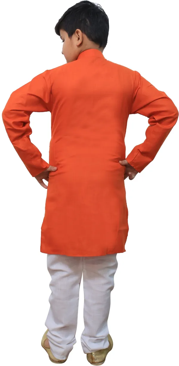 Red_Cotton_Blend_Solid_Full_Sleeve_Mandarin_Collar_Kurta_And_Pyjama_Set_For_Boys