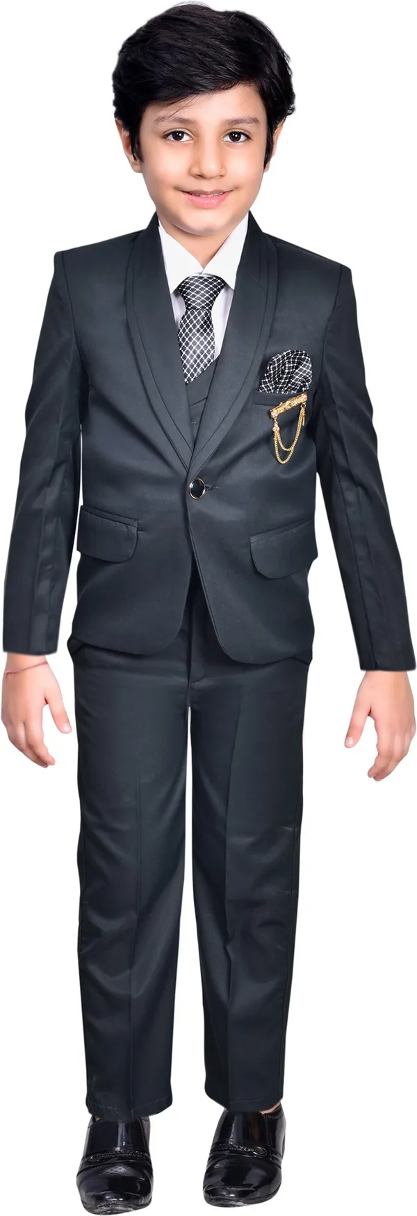 Dark_Green_Polyester_Solid_Regular_Fit_5_Piece_Coat_Suit_For_Boys
