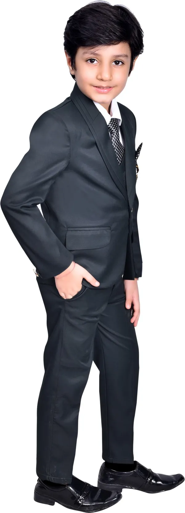 Dark_Green_Polyester_Solid_Regular_Fit_5_Piece_Coat_Suit_For_Boys