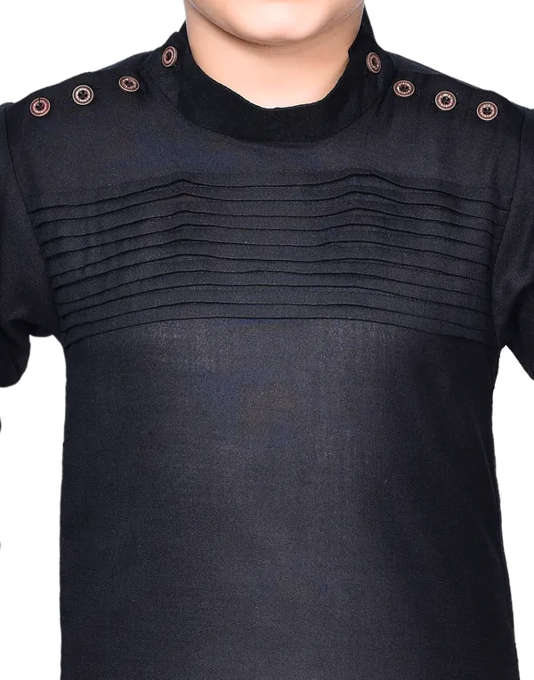 Black_Cotton_Blend_Solid_Full_Sleeve_Mandarin_Collar_Kurta_And_Pyjama_Set_For_Baby_Boys