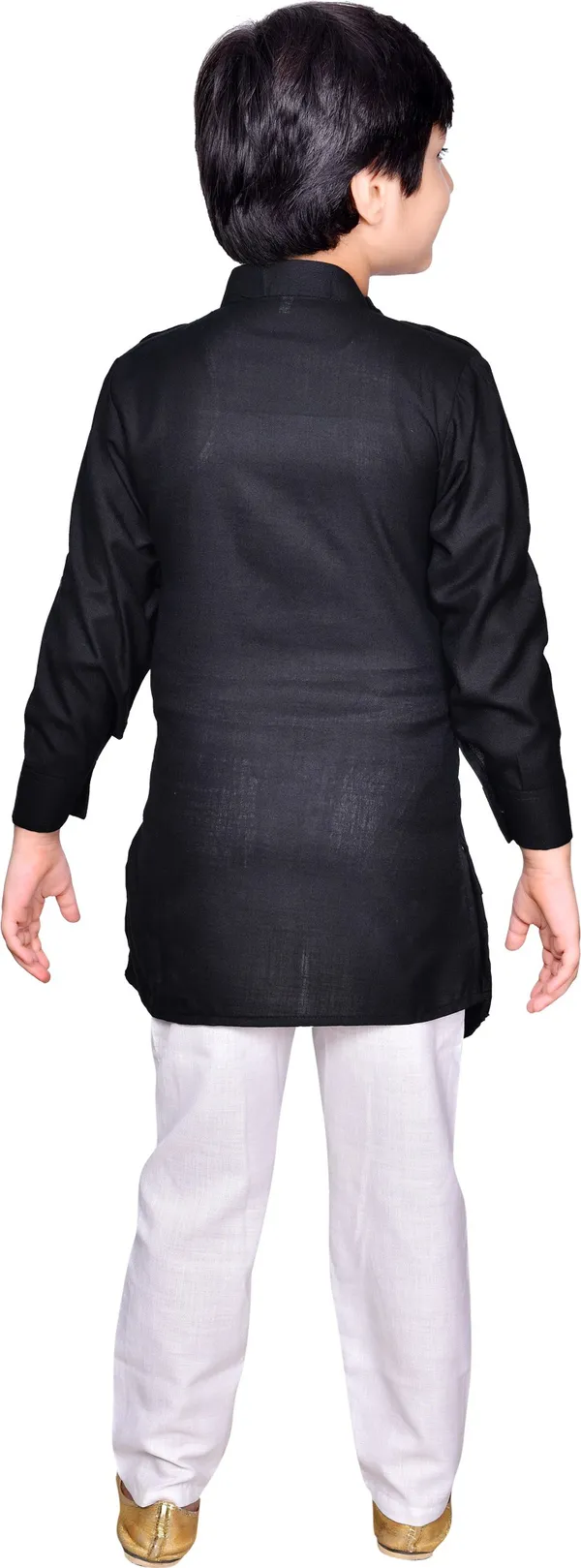 Black_Cotton_Blend_Solid_Full_Sleeve_Mandarin_Collar_Kurta_And_Pyjama_Set_For_Baby_Boys