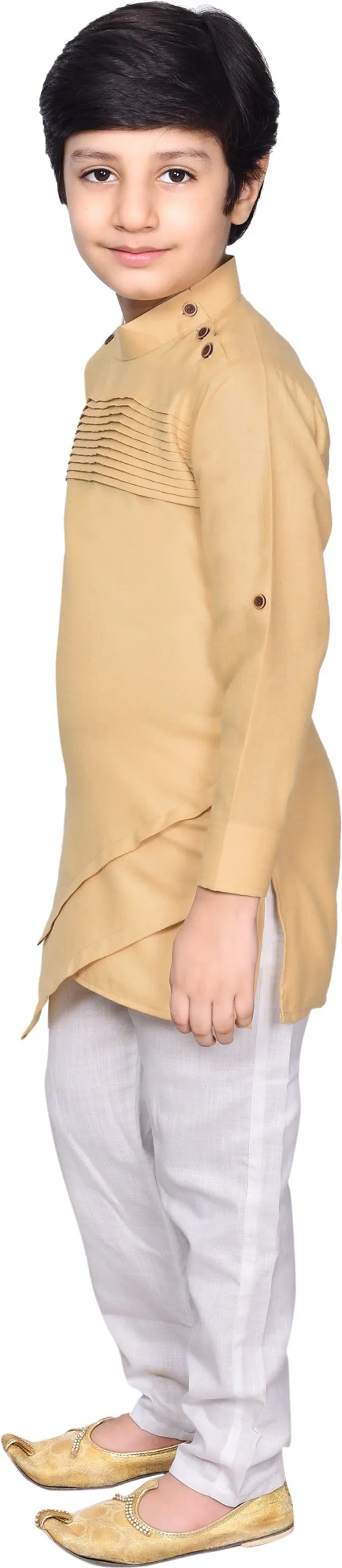 Beige_Cotton_Blend_Solid_Full_Sleeve_Mandarin_Collar_Kurta_And_Pyjama_Set_For_Baby_Boys