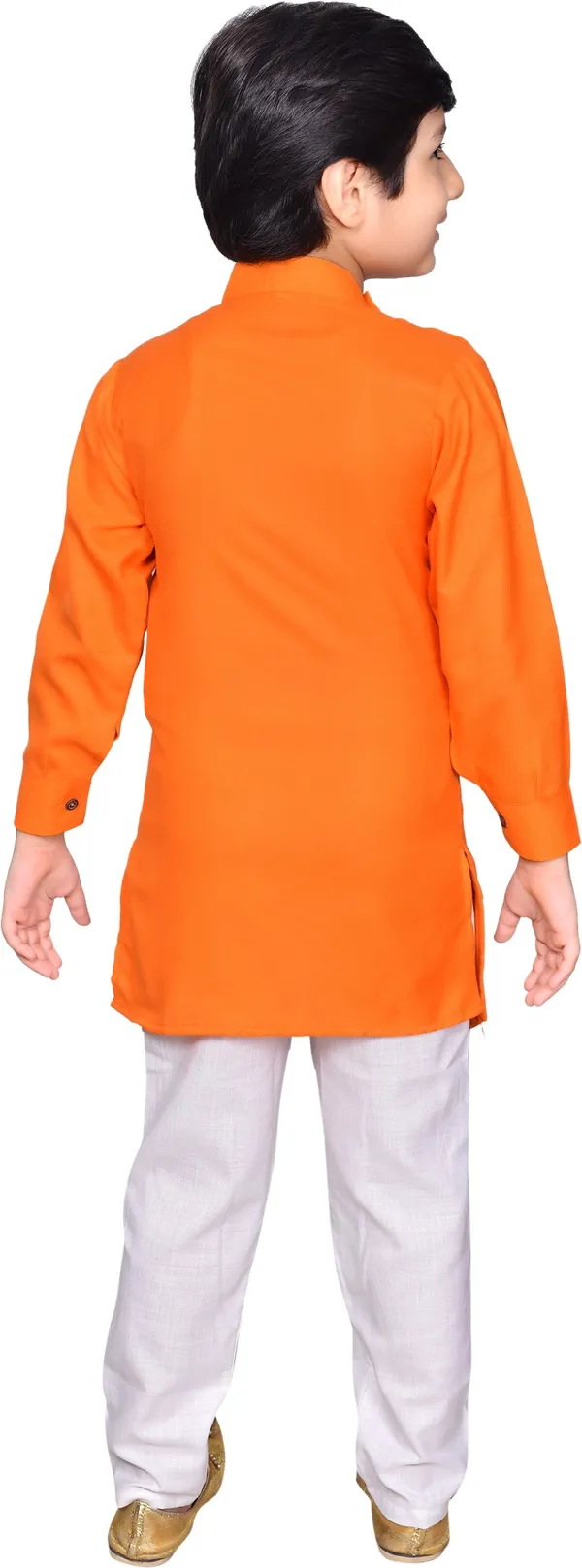 Orange_Cotton_Blend_Solid_Full_Sleeve_Mandarin_Collar_Kurta_And_Pyjama_Set_For_Baby_Boys