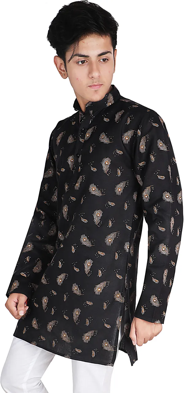 Black_Pure_Cotton_Straight_Printed_Full_Sleeve_Regular_Kurta_For_Boys