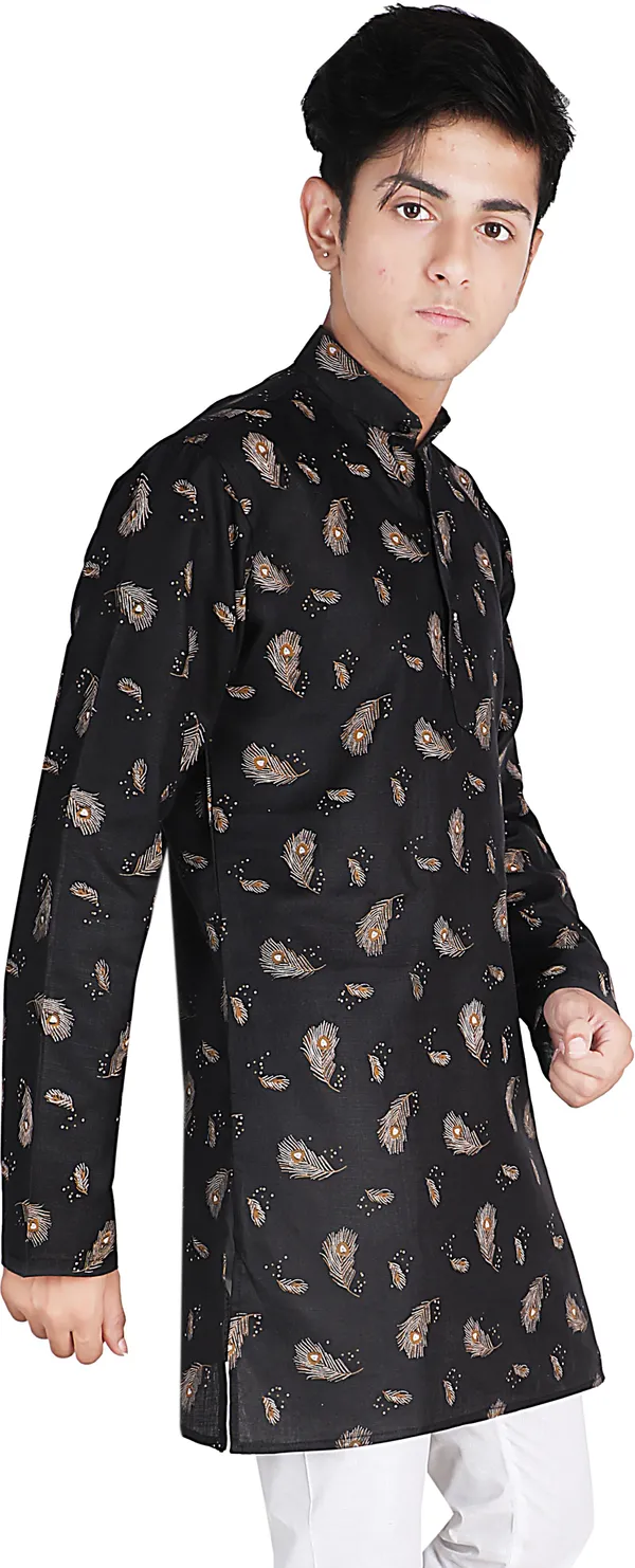 Black_Pure_Cotton_Straight_Printed_Full_Sleeve_Regular_Kurta_For_Boys