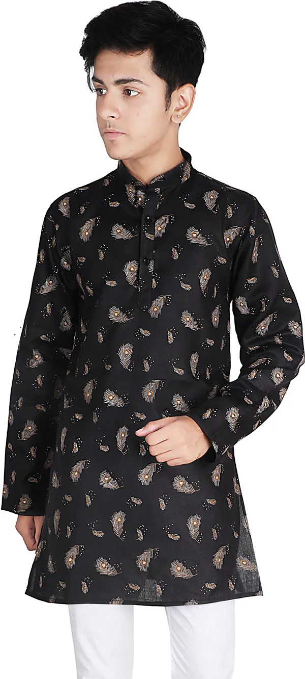 Black_Pure_Cotton_Straight_Printed_Full_Sleeve_Regular_Kurta_For_Boys