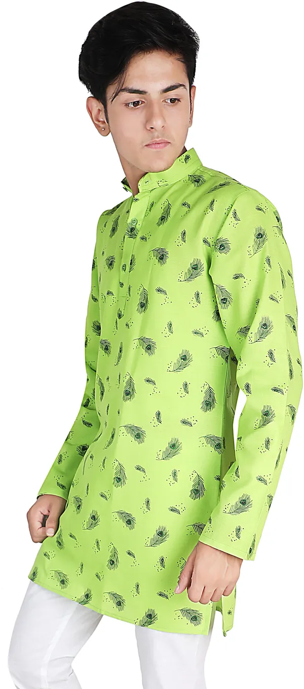Light_Green_&_Dark_Green_Pure_Cotton_Straight_Printed_Full_Sleeve_Regular_Kurta_For_Boys
