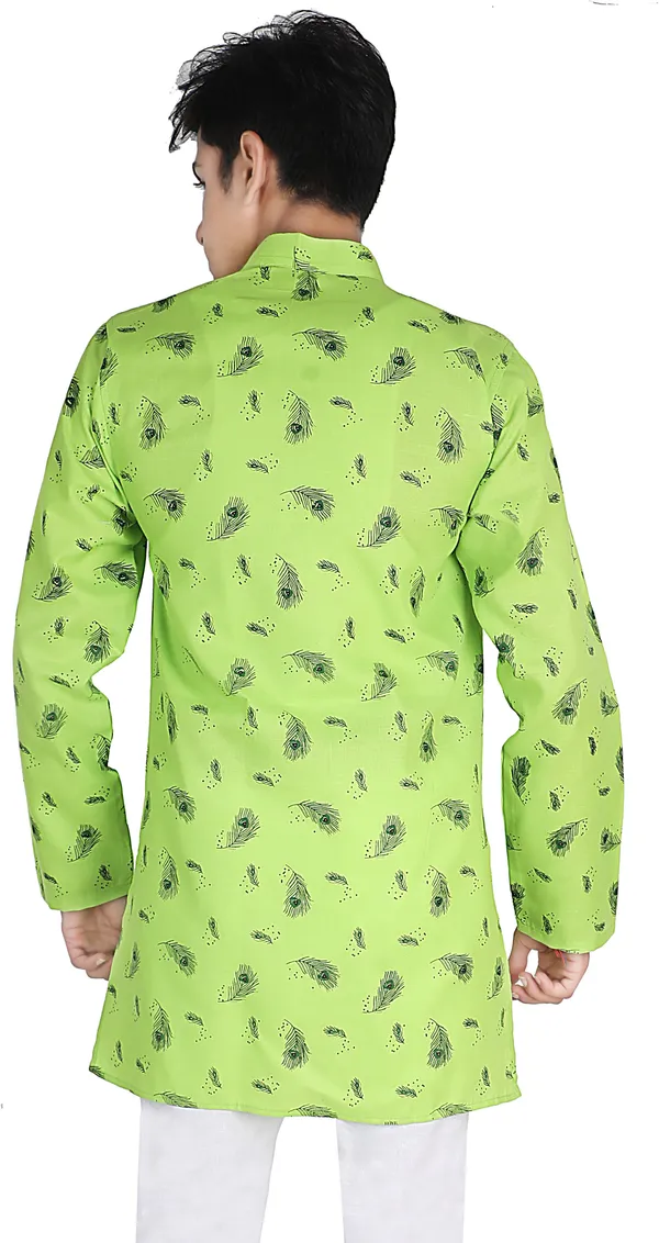 Light_Green_&_Dark_Green_Pure_Cotton_Straight_Printed_Full_Sleeve_Regular_Kurta_For_Boys