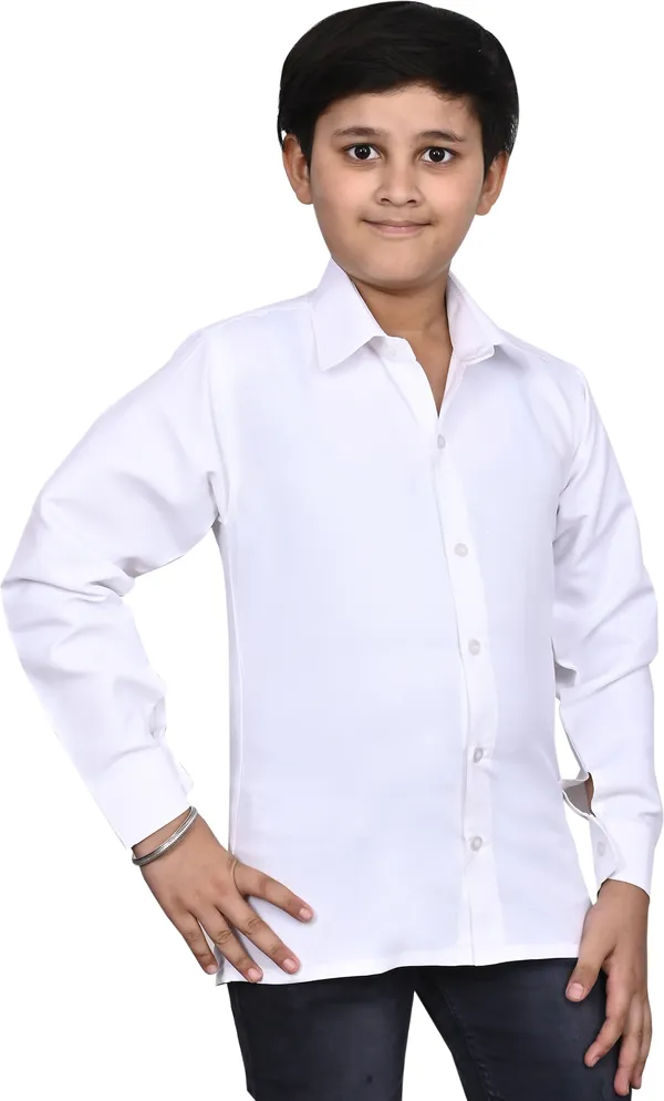 White_Cotton_Blend_Solid_Full_Sleeve_Casual_Hip_Length_Shirt_For_Boys