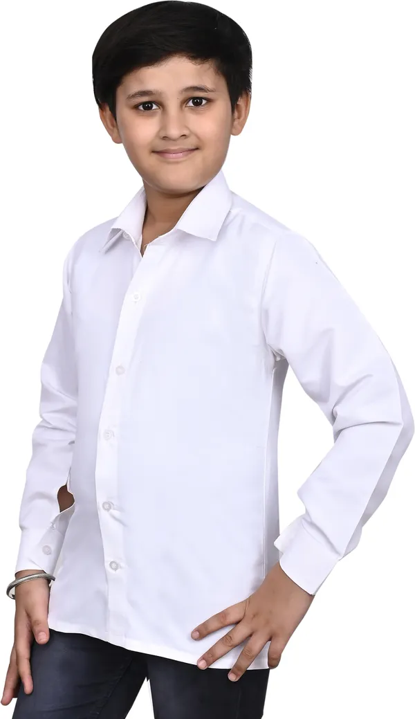 White_Cotton_Blend_Solid_Full_Sleeve_Casual_Hip_Length_Shirt_For_Boys