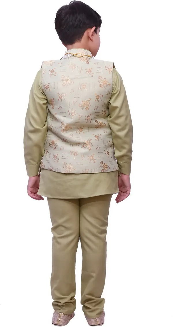 Green_Cotton_Blend_Floral_Print_Full_Sleeve_Mandarin_Collar_Kurta,_Waistcoat_And_Pyjama_Set_For_Boys