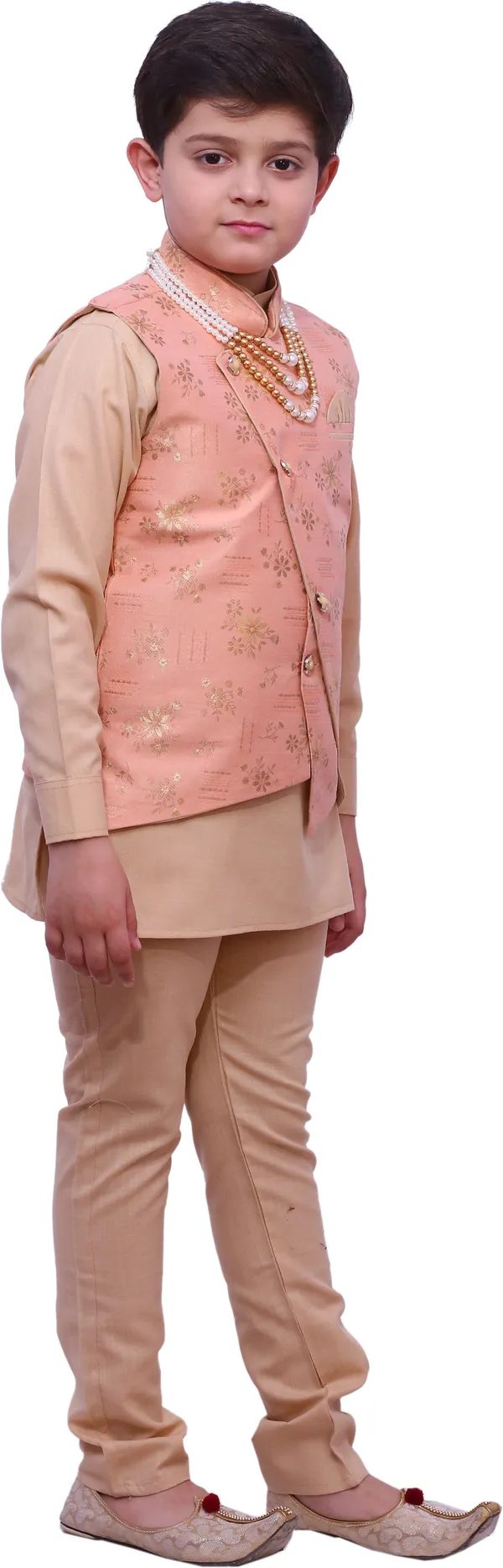 Pink_Cotton_Blend_Floral_Print_Full_Sleeve_Mandarin_Collar_Kurta,_Waistcoat_And_Pyjama_Set_For_Boys