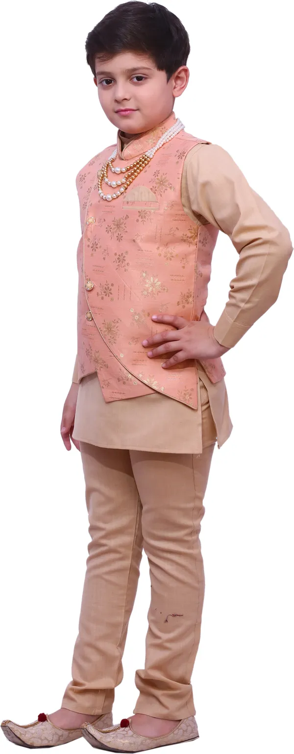 Pink_Cotton_Blend_Floral_Print_Full_Sleeve_Mandarin_Collar_Kurta,_Waistcoat_And_Pyjama_Set_For_Boys