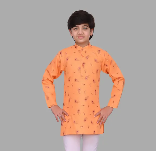 Orange_Pure_Cotton_Straight_Printed_Full_Sleeve_Regular_Kurta_For_Boys
