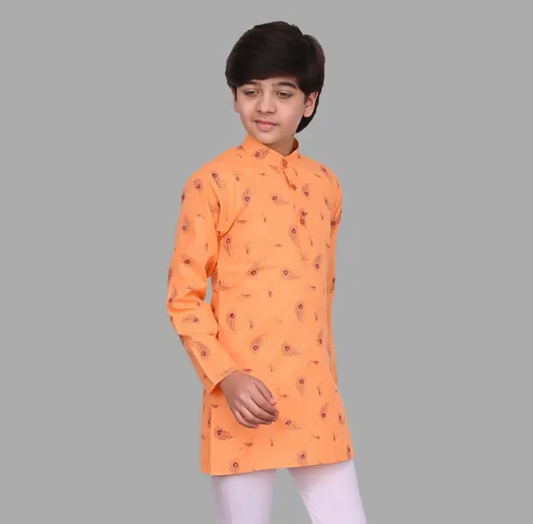Orange_Pure_Cotton_Straight_Printed_Full_Sleeve_Regular_Kurta_For_Boys