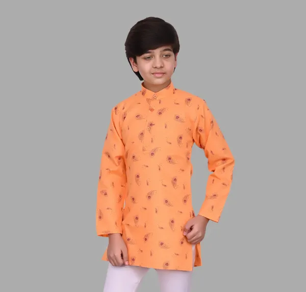 Orange_Pure_Cotton_Straight_Printed_Full_Sleeve_Regular_Kurta_For_Boys