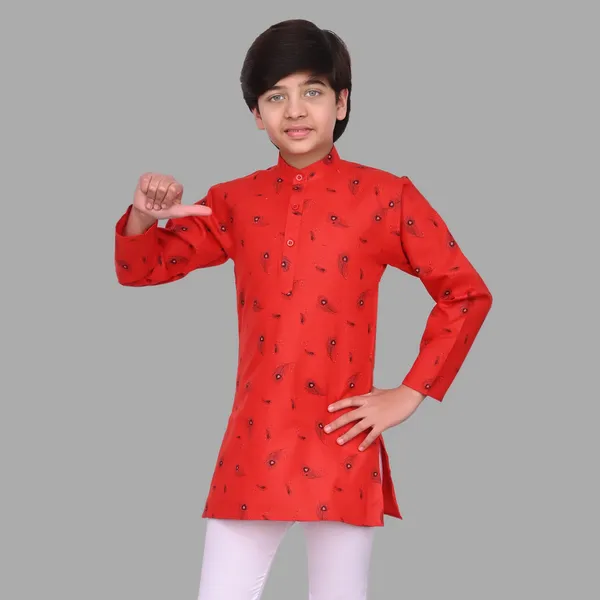 Red_Pure_Cotton_Straight_Printed_Full_Sleeve_Regular_Kurta_For_Boys