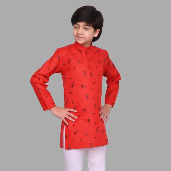 Red_Pure_Cotton_Straight_Printed_Full_Sleeve_Regular_Kurta_For_Boys