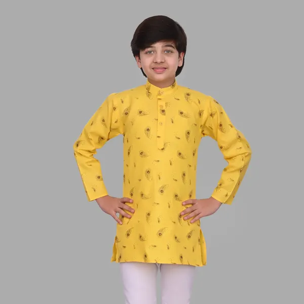 Yellow_Pure_Cotton_Straight_Printed_Full_Sleeve_Regular_Kurta_For_Boys