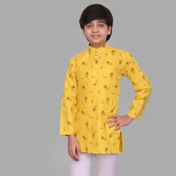 Yellow_Pure_Cotton_Straight_Printed_Full_Sleeve_Regular_Kurta_For_Boys
