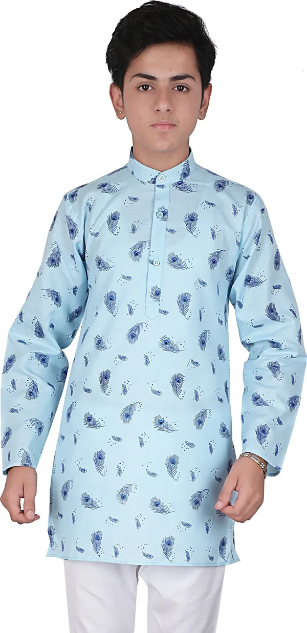 Light_Blue_Pure_Cotton_Straight_Printed_Full_Sleeve_Regular_Kurta_For_Boys
