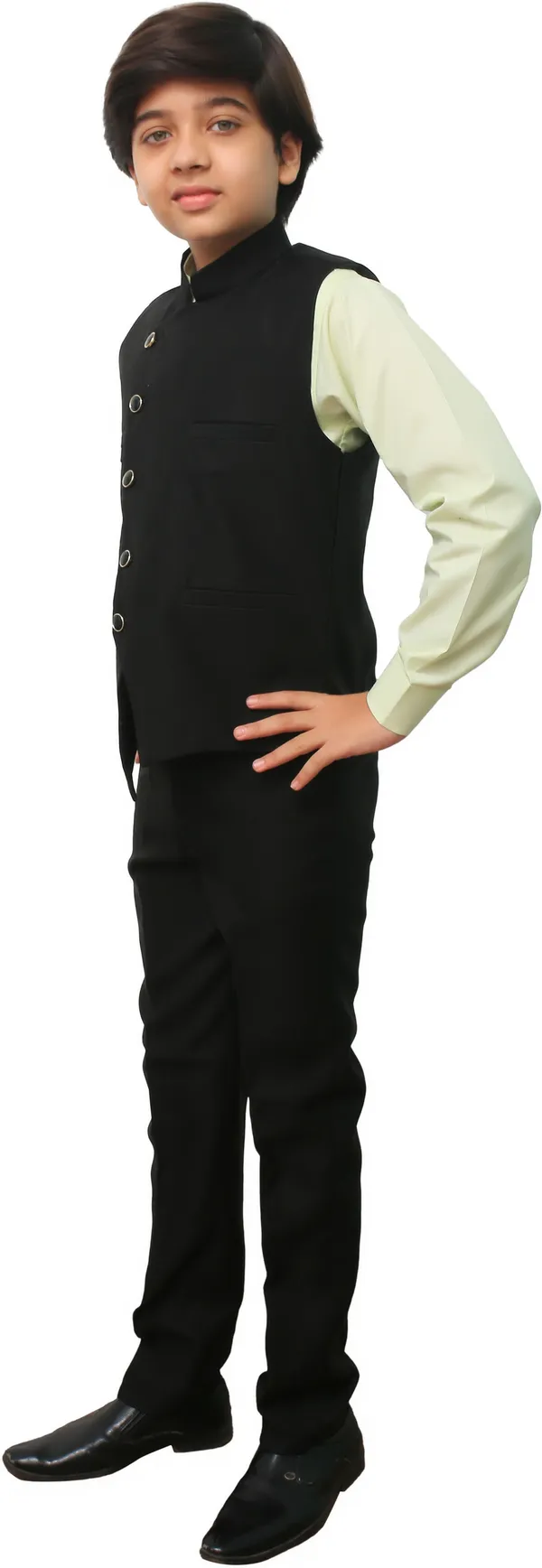 Dark_Green_Cotton_Blend_Casual_Solid_Full_Sleeve_Waistcoat_&_Pant_For_Boys